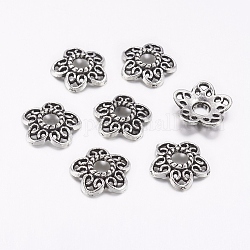 Tibetischen Stil Legierung Perlenkappen, Bleifrei und cadmium frei, Antik Silber Farbe, 10.7x11x2.5 mm, Bohrung: 3 mm