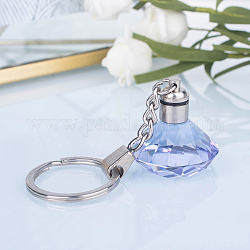 Diamantförmiger Schlüsselbund aus facettiertem Glas, mit platinierten geteilten Schlüsselringen aus Eisen, Flieder, 96 mm, Anhänger: 30.5x30 mm