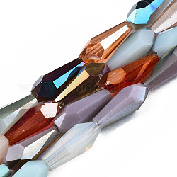 Electroplate transparentes abalorios de vidrio hebras, color de ab chapado, facetados, cono, colorido, 14~15x6x5mm, agujero: 1 mm, aproximamente 48 pcs / cadena, 27.17 pulgada (69 cm)