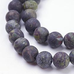 Natural Bloodstone Beads Strands, Frosted, Round, 4mm, Hole: 0.8mm, about 95pcs/strand, 15.3 inch(39cm)