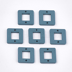 Bemalte Pappelholzglieder, Viereck, Stahlblau, 18x18x2.5 mm, Bohrung: 1.5 mm