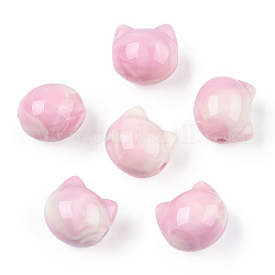 Abalorios acrílicos opacos, dos tonos, gato, rosa perla, 11x12x10.5mm, agujero: 1.8 mm