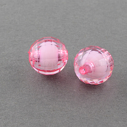 Abalorios de acrílico transparentes, talón en grano, facetados, redondo, color de rosa caliente, 10mm, agujero: 2 mm, aproximamente 1040 unidades / 500 g