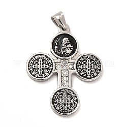 304 Stainless Steel Religion Big Pendants, Saint Benedict of Nursia Maltese Cross Charms, with Black Enamel, Stainless Steel Color, 50.5x40x3mm, Hole: 8.5x5mm