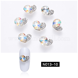 K9 Glass Rhinestone Cabochons, with Platinum Plated Alloy Tray Settings, Nail Art Decoration Accessories, Heart, Crystal, 7x10x4mm