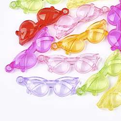 Ciondoli acrilici trasparenti grandi, occhiali / occhiali, colore misto, 64x20x8mm, foro: 3.5mm, circa 112pcs/500g