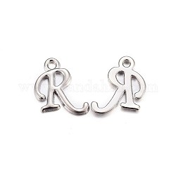 Platinum Plated Alloy Letter Pendants, Rack Plating, Cadmium Free & Lead Free, Letter.R, 14x10x2mm, Hole: 1.5mm