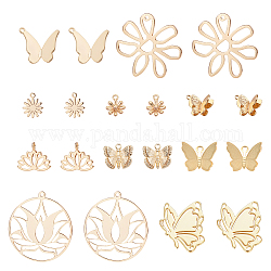BENECREAT 20Pcs 10 Style Brass Charms, Nickel Free, Flower & Butterfly, Real 18K Gold Plated, 8.5~27x7~26x0.7~4.5mm, Hole: 0.8~1.8mm, 2pcs/style