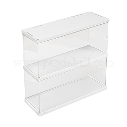 2-Tier Rectangle Transparent Acrylic Minifigures Display Case, for Models, Building Blocks, Doll Display Holder, White, 30x9.8x25.6cm
