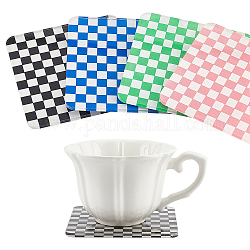Delorigin 4 шт. 4 цвета ретро акриловые коврики для чашек, квадрат с подставками в шахматном порядке, разноцветные, 100x100x3.5 мм, 1 шт / цвет