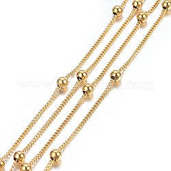Ion Plating(IP) 304 Stainless Steel Twisted Chains/Curb Chains, Satellite Chains, with Spool, Soldered, Golden, 2.5x1.8x0.4mm, Beads: 4x3.5mm, about 32.8 Feet(10m)/roll