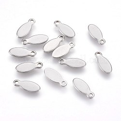 304 Stainless Steel Charms, Stamping Blank Tag, Oval, Stainless Steel Color, 10x4x0.6mm, Hole: 1.2mm