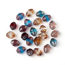 Retro Czech Glass Beads, Antique Bronze & Antique Silver Plated, Faceted, Oval, Mixed Color, 10x8mm, Hole: 1mm