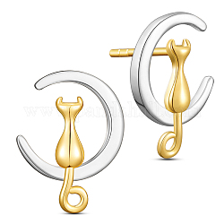 Shegrace design unico 925 orecchini in argento sterling, orecchini a mezzo cerchio, con gattino e luna, di platino e d'oro, 18.14x13mm