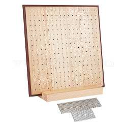 Chgcraft 1 set di tavole di blocco all'uncinetto in legno fatte a mano con griglie e base rettangolare, con assi tondi in acciaio da 50 pz, per maglieria, sella marrone
