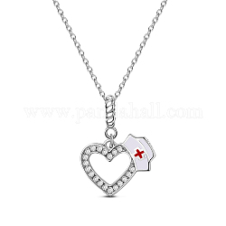 Tinysand 925 collier d'infirmière en argent sterling avec oxyde de zirconium et beau cœur, platine, 18.5 pouce