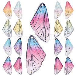 サニークルー32個8色透明レジンペンダント  金箔  昆虫の羽  ミックスカラー  24.5x11.5x2mm  穴：1mm  4個/カラー
