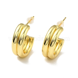 Brass C-shape Stud Earrings, Chunky Half Hoop Earrings for Women, Lead Free & Cadmium Free & Nickel Free, Real 18K Gold Plated, 25x18x6.5mm, Pin: 0.9mm