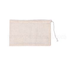 Sacchetti portaoggetti in cotone, borse coulisse, rettangolo, bianco antico, 18x28cm