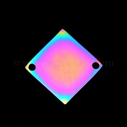 201 Verbindungsstecker aus Edelstahl, Laserschnitt, Rhombus, Regenbogen-Farb, 16x16x1 mm, Bohrung: 1.4 mm, Diagonale Länge: 16mm, Seitenlänge: 11.5mm.