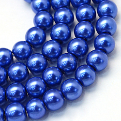 Cottura dipinto di perle di vetro perlato fili di perline rotondo, blu royal, 4~5mm, Foro: 1 mm, circa 210pcs/filo, 31.4 pollice