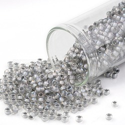 TOHO Round Seed Beads, Japanese Seed Beads, (261) Inside Color AB Crystal/Gray Lined, 8/0, 3mm, Hole: 1mm, about 10000pcs/pound