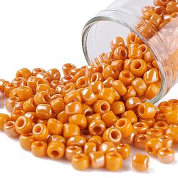Perles rocailles rondes lustrées en verre de 6/0 couleurs opaques, orange foncé, taille: environ 4mm de diamètre, Trou: 1.5 mm, environ 495 pcs/50 g