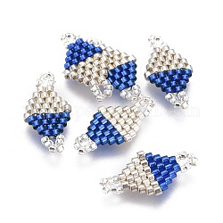 Liens de perles de rocaille japonaises miyuki & toho, motif de tissage, losange, bleu, 19~20x10~11x1.8mm, Trou: 1.5mm