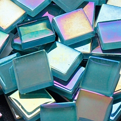 Cabujones de mosaico de vidrio, cuadrado, cian oscuro, 15x15x4mm, 240 unidades / bolsa