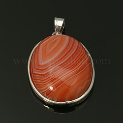 Natural Rhodochrosite Pendants, with Alloy Finding Settings, Oval, Platinum Metal Color, 35x24x8mm, Hole: 4x6mm