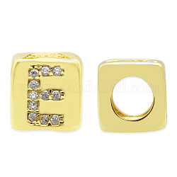 Messing Micro Pave klare Zirkonia europäische Perlen, Würfel mit Buchstaben, letter.e, 8.5x8.5x8.5 mm, Bohrung: 5 mm, 3 Stück / Beutel
