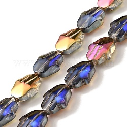 Trasparenti perle di vetro placca fili, mezzo arcobaleno placcato, mano hamsa, orchidea, 17.8x13.5x7.5mm, Foro: 1.3 mm, circa 40pcs/filo, 27.95 pollice (71 cm)