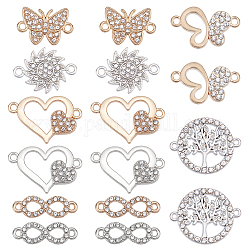 SUNNYCLUE 1 Box 32Pcs 8 Styles Heart Link Charms Alloy Connector Charms Hollow Rhinestone Love Charm Metal Tree Butterfly Connectors Charm for Jewelry Choker Necklace Making Christmas Valentine Craft