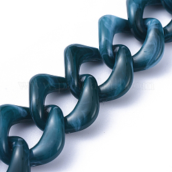 Handgefertigte Acryl-Bordsteinketten, verdrillten Kette, Nachahmung Edelstein-Stil, für Schmuck machen, blaugrün, Link: 23.5x23.5x4 mm, 39.37 Zoll (1 cm)/Strang