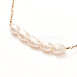 Collar con colgante de perlas naturales para niña mujer, collar de cadena de cable de latón dorado, blanco, 18.31 pulgada (46.5 cm)