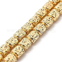 Fili di perle di roccia lavica naturale elettrodeposta, colonna, placcato oro chiaro, 8x6.5mm, Foro: 1 mm, circa 50~51pcs/filo, 15.35~15.59 pollice (39~39.6 cm)
