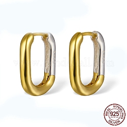 Boucles d'oreilles créoles en argent sterling 925 bicolore pour femme, ovale, couleur mixte, 15x10x2mm