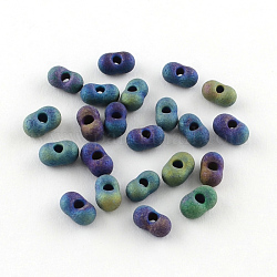 Perles de verre mgb matsuno, Perles rocailles japonaises de cacahuètes, perles de papillon farfalle, mat plaqué perles de rocaille de verre, bleu plaqué, 6x4x3mm, Trou: 1mm, environ 150 pcs/20 g