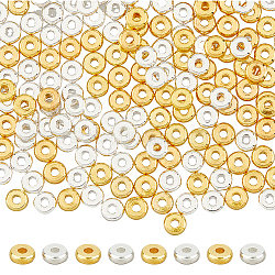 DICOSMETIC 200Pcs 2 Colors Flat Round Brass Spacer Beads, Golden & Silver, 4x1.5mm, Hole: 1.5mm, 100pcs/color
