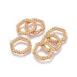 Miyuki & toho perles de rocaille japonaises faites à la main, avec anneaux connecteurs en 304 acier inoxydable, motif de tissage, hexagone, or, bisque, 15~15.5x16x1.8~2mm