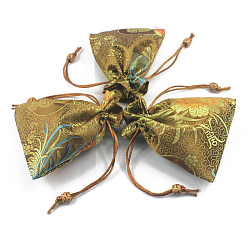 Bolsas de embalaje de joyería de satén con estampado de flores de estilo chino, bolsas de regalo con cordón, Rectángulo, vara de oro oscuro, 14.5x10.5 cm