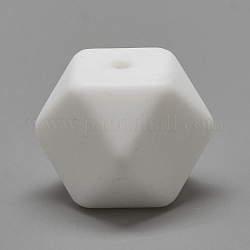 Food Grade Eco-Friendly Silicone Beads, Chewing Beads For Teethers, DIY Nursing Necklaces Making, Faceted Cube, White, 17x17x17mm, Hole: 2mm