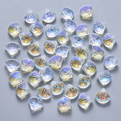 Perlas de vidrio pintado en aerosol transparente, cuentas perforadas superiores, color de ab chapado, Forma de vieira, claro ab, 10x10.5x6mm, agujero: 1 mm