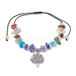 Bracelets de perles tressées avec pierres précieuses naturelles et synthétiques chakra, Bracelets à breloques en alliage arbre de vie réglables pour femmes, diamètre intérieur: 1-3/8~3-3/8 pouce (3.5~8.5 cm)