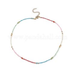 Halsketten aus Glas- und Messingperlen, Choker-Halskette aus regenbogenfarbenen Perlen mit 304 Karabinerverschluss aus Edelstahl für Damen, Farbig, 15-3/4 Zoll (40 cm)