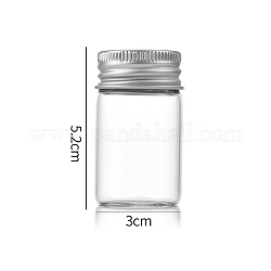 Klarglasflaschen Wulst Container, Perlenaufbewahrungsröhrchen mit Schraubverschluss und Aluminiumkappe, Kolumne, Silber, 3x5 cm, Kapazität: 20 ml (0.68 fl. oz)