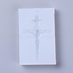 Pendant Silicone Molds, Resin Casting Molds, For UV Resin, Epoxy Resin Jewelry Making, Crucifix Cross, White, 62x40x9mm, Hole: 3.5mm, Crucifix Cross: 55x35mm