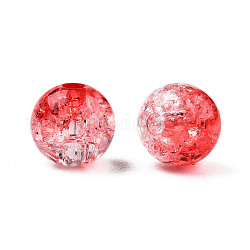 Perles en acrylique transparentes craquelées, ronde, rouge, 10mm, Trou: 2mm, environ 943pc / 500g