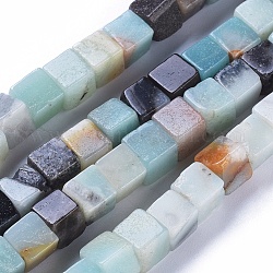 Natural Flower Amazonite Beads Strands, Cube, 5.5~6.5x5.5~6.5x5.5~6.5mm, Hole: 0.8mm, about 62pcs/strand, 15.63 inch(39.7cm)