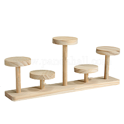 Rundes Holztablett mit 5 Steckplatz für die Präsentation von Minifiguren, Holzreifenhalter zur Aufbewahrung von Actionfiguren, antik weiß, 7.5x39x17 cm